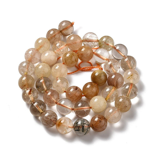 Rutileret kvarts – Sort Guld Rutileret, Runde (10mm) - Uniq Perler - 