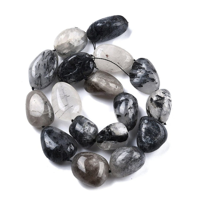 Rutilleret Kvarts – Sort, Oval (13 - 20x23 - 27mm) - Uniq Perler - 115242