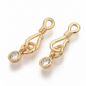 S - Haken Verschluss – Messing mit Micro Pave Zirkonia Vergoldet 18 Karat (21mm) - Uniq Perler - 