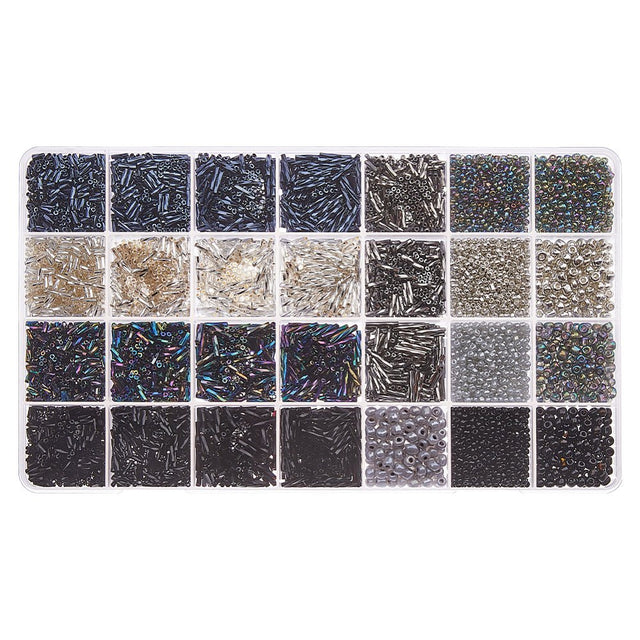 Sæt med Seed Beads – 28 Varianter (280g, mixed farver) - Uniq Perler - 