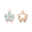 Sakura Flower Pendant With Blue/Green Enamel And Rhinestones, Gold-plated, (16x14x3mm), 10 Pcs - Uniq Perler - 111731