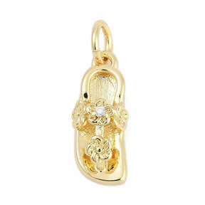 Sandal Pendant With Zircon Stones, 18K Long-Lasting Gold Plated, 6x14.5x4.5mm - Uniq Perler - 742848