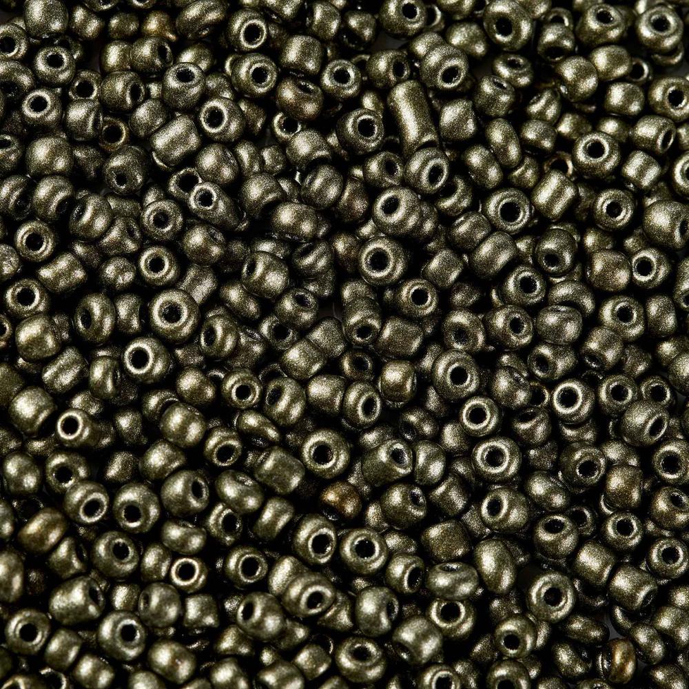 Seed Beads – Metallic Mørk Olivengrøn, Runde (2mm) 450g - Uniq Perler - 126357