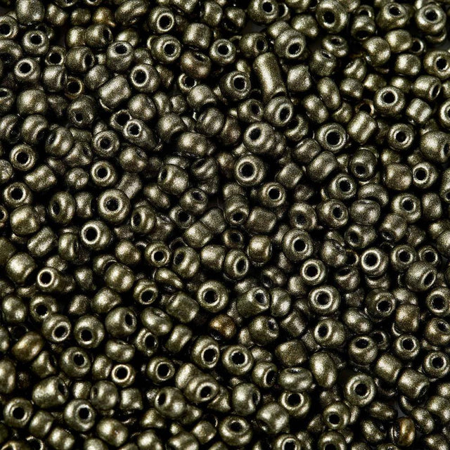 Seed Beads – Metallic Mørk Olivengrøn, Runde (2mm) 450g - Uniq Perler - 126357