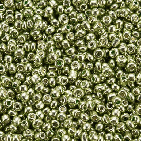 Seed Beads – Metallic Olivengrøn, Runde (2mm) 450 g - Uniq Perler - 126455