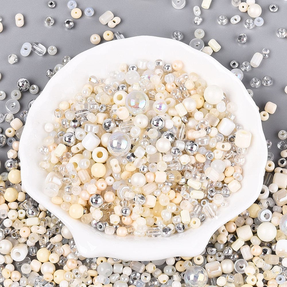Seed Beads – Mix Hvide/Beige Farver (1,8–9,2mm) 20g - Uniq Perler - 115226