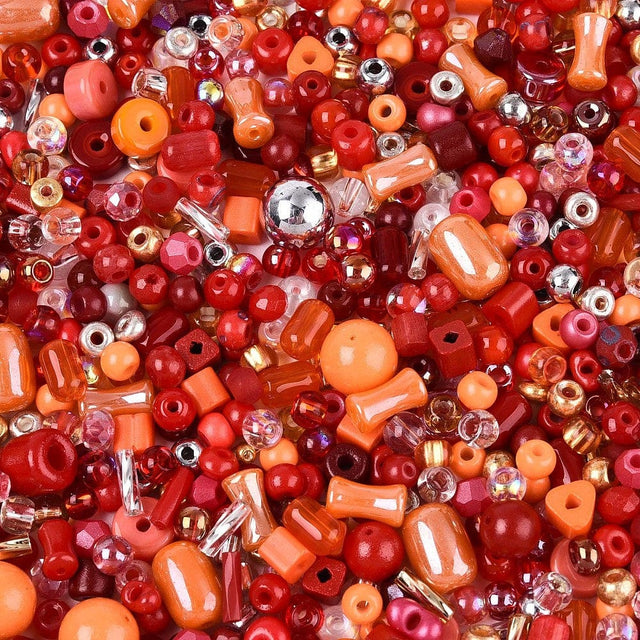 Seed Beads – Mix Røde Farver (2,5–10mm) 20g - Uniq Perler - 115224