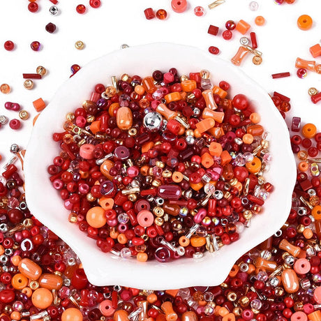 Seed Beads – Mix Røde Farver (2,5–10mm) 20g - Uniq Perler - 115224