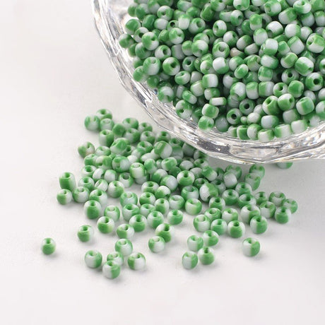 Seed Beads – Opaque, Grøn/Hvid, Runde (12/0, 1,5~2x2mm) 450 g - Uniq Perler - 126401