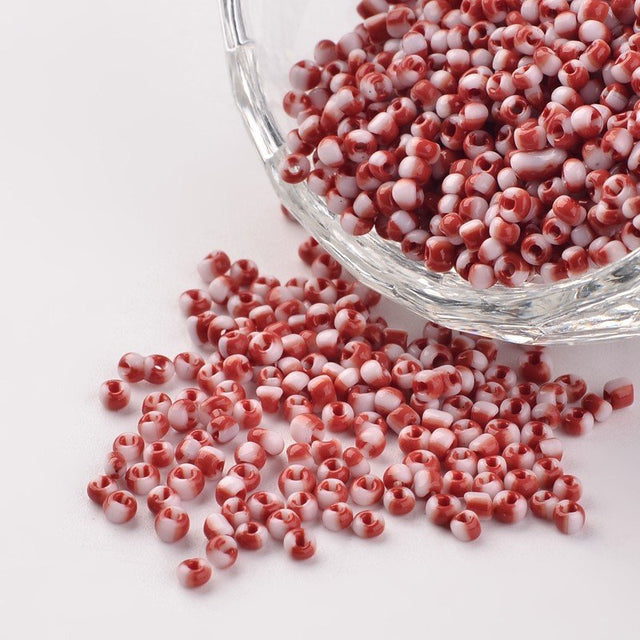 Seed Beads – Opaque, Rød/Hvid, Runde (12/0, 1,5~2x2mm) 450 g - Uniq Perler - 126392