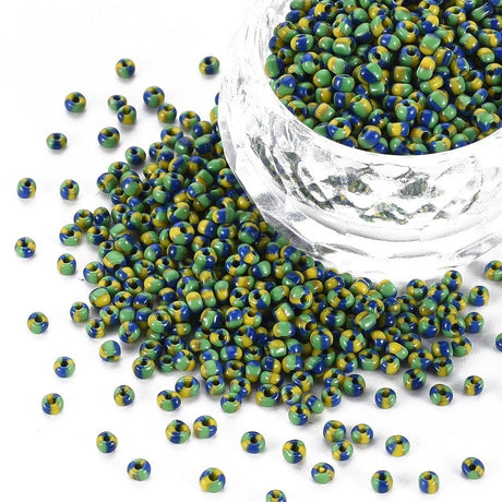 Seed Beads, Tre - Farvet Gul/Blå/Grøn, 2mm, 12/0 - Uniq Perler - 0000014582
