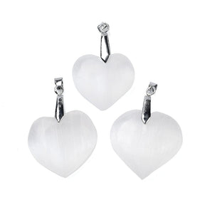 Selenite Heart Pendant – Platinum Colored (30 - 33x40 - 43mm) - Uniq Perler - 115890