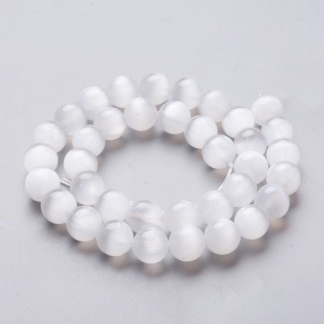 Selenit – Hvid/Klar, Runde (10mm) - Uniq Perler - 112472