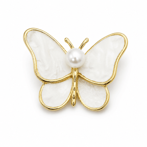 Shell broche med forgyldte detaljer – håndlavet (32mm) - Uniq Perler - 122273