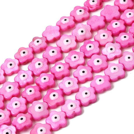 Shell Perler Blomst med Evil Eye – Pink (10mm – 10 stk.) - Uniq Perler - 120028