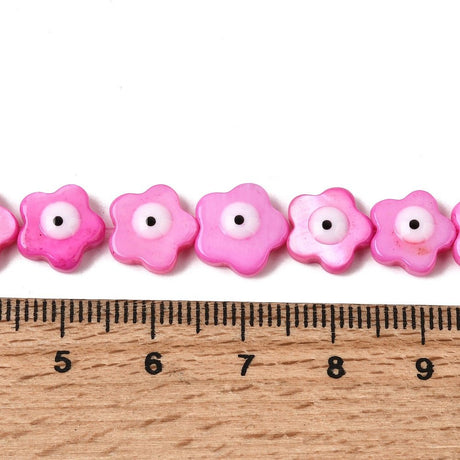 Shell Perler Blomst med Evil Eye – Pink (10mm – 10 stk.) - Uniq Perler - 120028