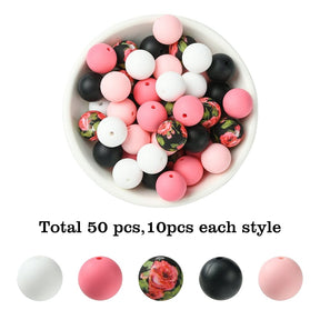 Silicone Beads – Pink Color Mix, Round (15mm) 50 pcs - Uniq Perler - 114980