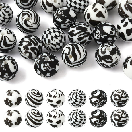 Silikone Perler – Rund (15mm, Sort, 24 stk., Mix) - Uniq Perler - 120179