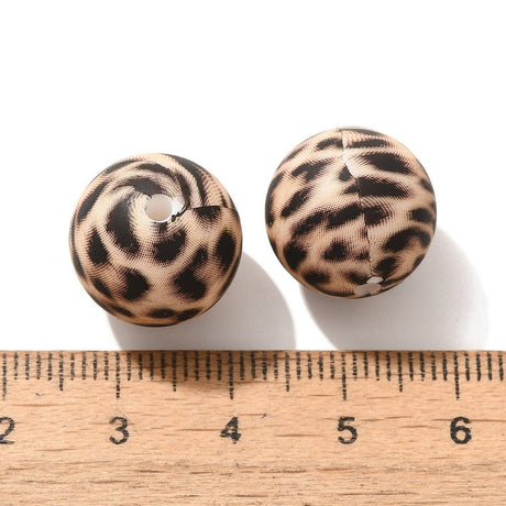 Silikoneperler Med Leopardmønster – Tan (15mm) 8 stk. - Uniq Perler - 122366