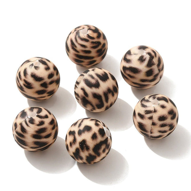 Silikoneperler Med Leopardmønster – Tan (15mm) 8 stk. - Uniq Perler - 122366