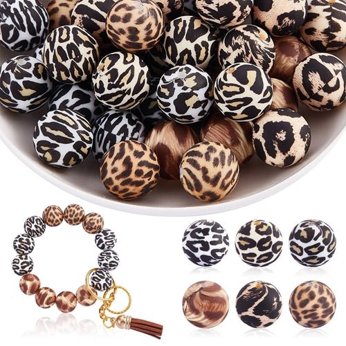 Silikoneperler Mix – Leopard Print (15mm, 60 stk.) - Uniq Perler - 120171