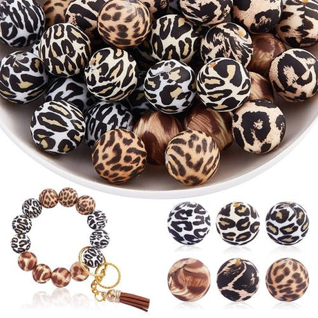 Silikoneperler Mix – Leopard Print (15mm, 60 stk.) - Uniq Perler - 120171