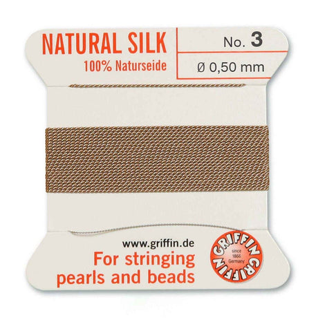 Silkesnor med Nål – Beige (0,5mm, 2m) - Uniq Perler - 116364