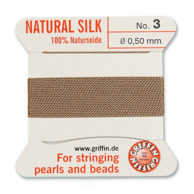 Silkesnor med Nål – Beige (0,5mm, 2m) - Uniq Perler - 116364
