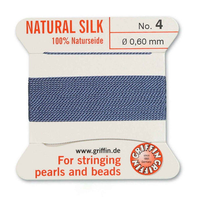 Silkesnor med Nål – Blå, Str. 4, (0,60mm, 2m) - Uniq Perler - 114034