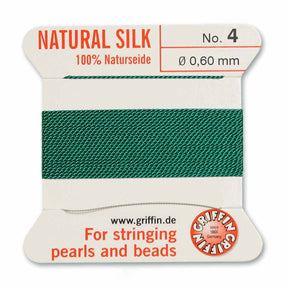 Silk Cord With Needle - Green Size 4 (0.60mm), 2m - Uniq Perler - 116765