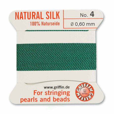 Silkesnor Med Nål - Grøn Str. 4 (0,60mm), 2m - Uniq Perler - 116765