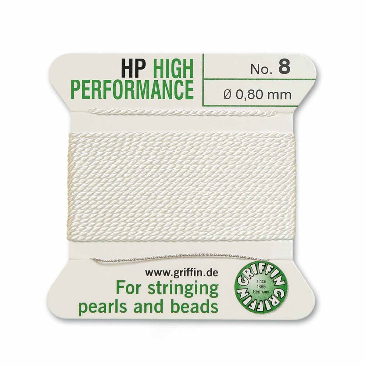 Silkesnor med Nål – Hvid (0,80mm, 2m) - Uniq Perler - 937582