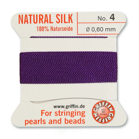 Silkesnöre med nål - Lila Str. 4 (0,60mm), 2m - Uniq Perler - 116766