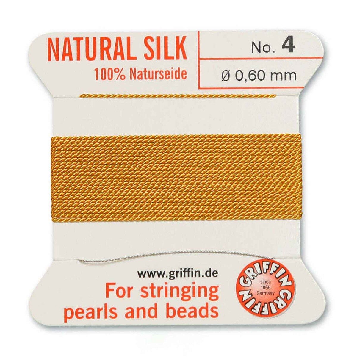 Silkesnor med Nål – Orange, Str. 4, (0,60mm, 2m) - Uniq Perler - 114039