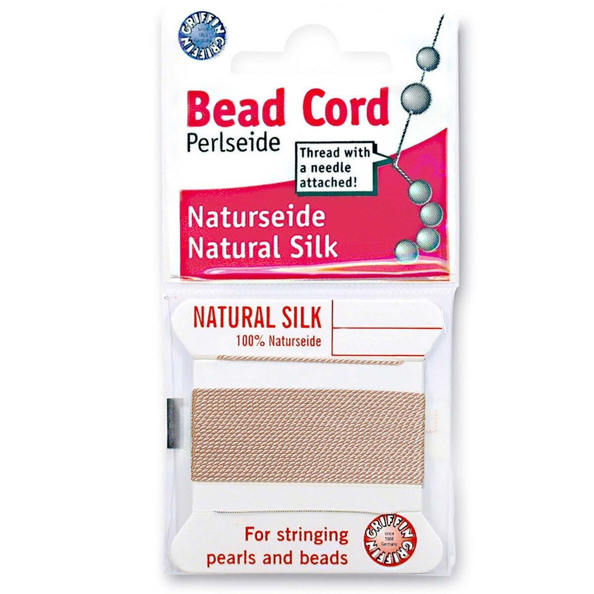 Silkesnor Med Nål – Rosa, Str. 2 (0,45mm), 2m - Uniq Perler - 0000002955