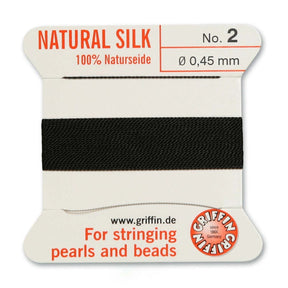 Silkesnor Med Nål – Sort, Str. 2 (0,45mm), 2m - Uniq Perler - 402493