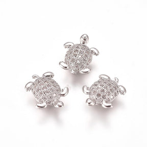 Skildpadde Perle Med Zirkonia – Platin Farvet (9x11mm) - Uniq Perler - 299284
