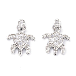 Skildpadde Vedhæng – Langtidsholdbar Platinbelagt Messing Med Zirkonia (15,5x11x3mm) 2 stk. - Uniq Perler - 120573