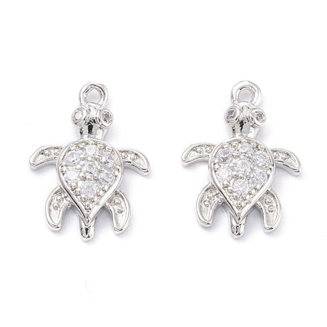 Skildpadde Vedhæng – Langtidsholdbar Platinbelagt Messing Med Zirkonia (15,5x11x3mm) 2 stk. - Uniq Perler - 120573