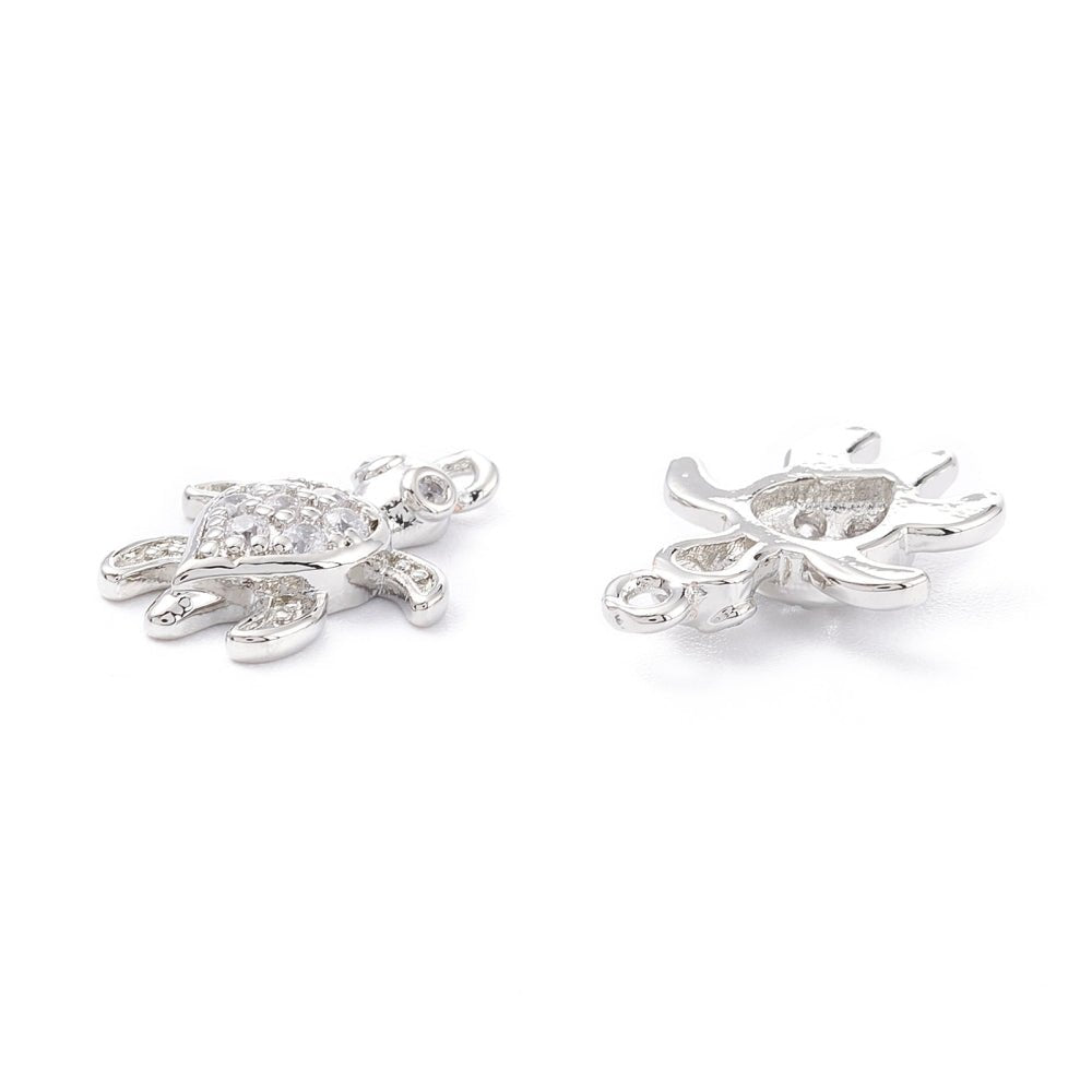 Skildpadde Vedhæng – Langtidsholdbar Platinbelagt Messing Med Zirkonia (15,5x11x3mm) 2 stk. - Uniq Perler - 120573