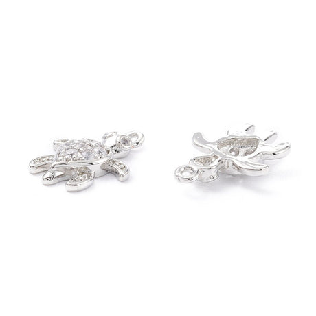 Skildpadde Vedhæng – Langtidsholdbar Platinbelagt Messing Med Zirkonia (15,5x11x3mm) 2 stk. - Uniq Perler - 120573