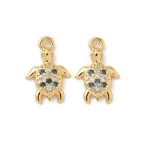 Skildpadde Vedhæng Med Zirkonia – 18K Forgyldt Messing (14,5x9,5x2,5mm) - Uniq Perler - 120558