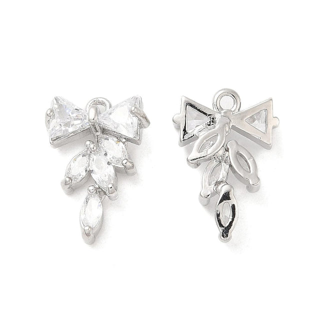 Sløjfe Formet Vedhæng Med Zirkonia Sten, Forsølvet, 14x9,5mm - Uniq Perler - 111801