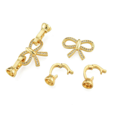 Sløjfe Lås Med Klare Zirkonia Sten, 18K Forgyldt, 38mm - Uniq Perler - 111473