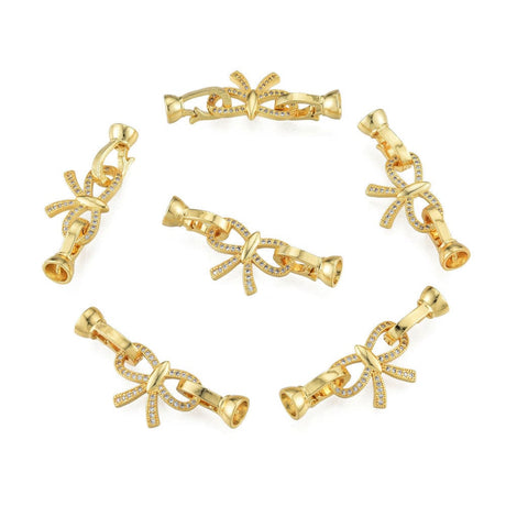 Sløjfe Lås Med Klare Zirkonia Sten, 18K Forgyldt, 38mm - Uniq Perler - 111473