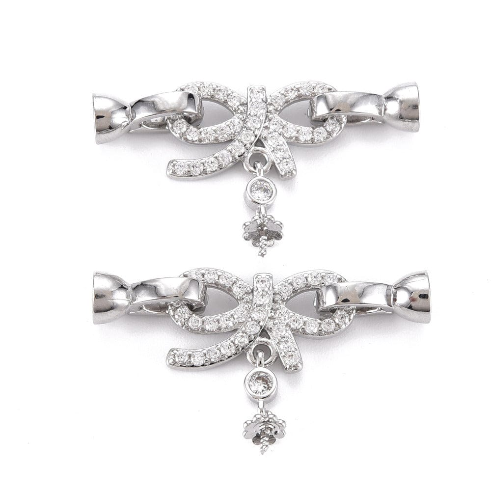 Sløjfe Lås Med Klare Zirkonia Sten Til Top/Anboret Perle - Uniq Perler - 285842