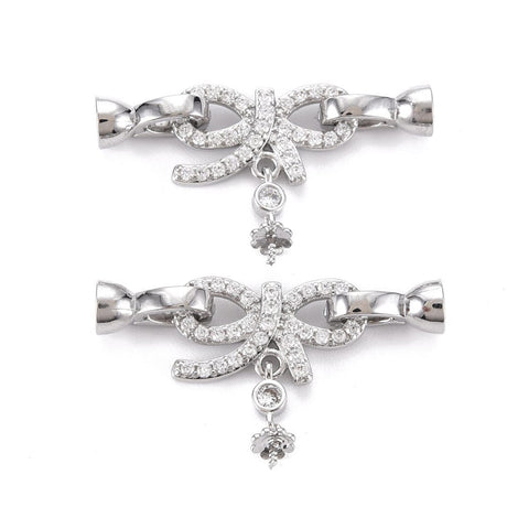 Sløjfe Lås Med Klare Zirkonia Sten Til Top/Anboret Perle - Uniq Perler - 285842