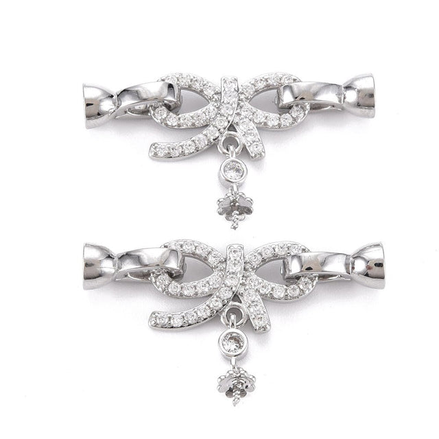 Sløjfe Lås Med Klare Zirkonia Sten Til Top/Anboret Perle - Uniq Perler - 285842