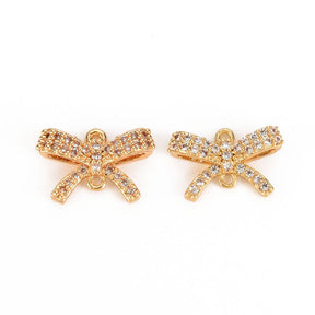 Zwischenglied mit klaren Zirkonia-Steinen, 18K Vergoldet, 9x14x4mm - Uniq Perler - 111476