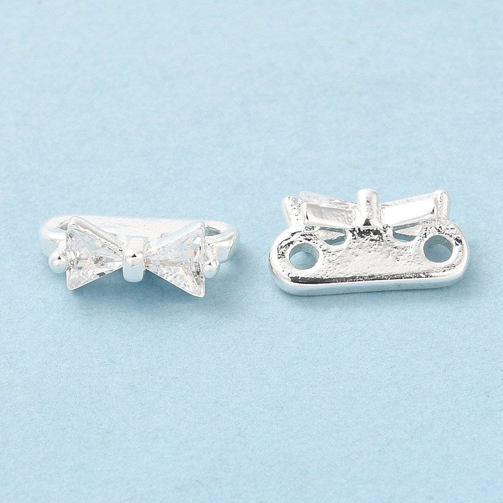 Sløjfe Multi Links/Connector Med Zirkonia Sten, Forsølvet Messing, 4x10x5mm - Uniq Perler - 111455